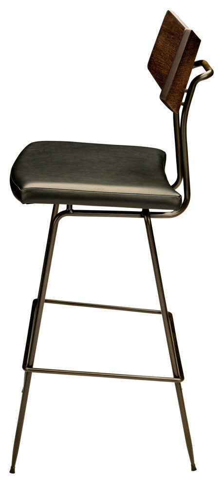 Sol Seared Oak and Leather Stool, Black, Bar Height