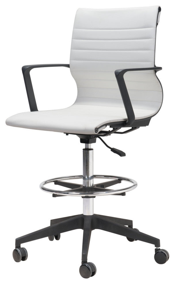 Computer Work Chair, Fabric, Steel, White, Black, Chrome, Home Business Office