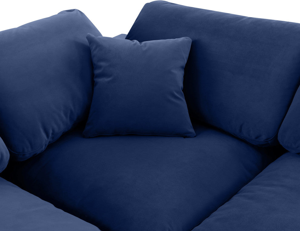 Comfy Upholstered L-Shaped Modular Sectional, Navy, 6-Piece: 3 Armless Chair, 1 Corner Chair, 2 Ottoman, Velvet