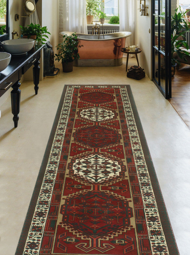 Fine Vintage Distressed Cadi Red/Ivory Runner, 3'2x10'10
