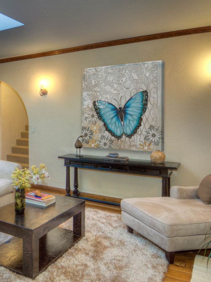 "Light Blue Butterfly" Painting Print on Wrapped Canvas