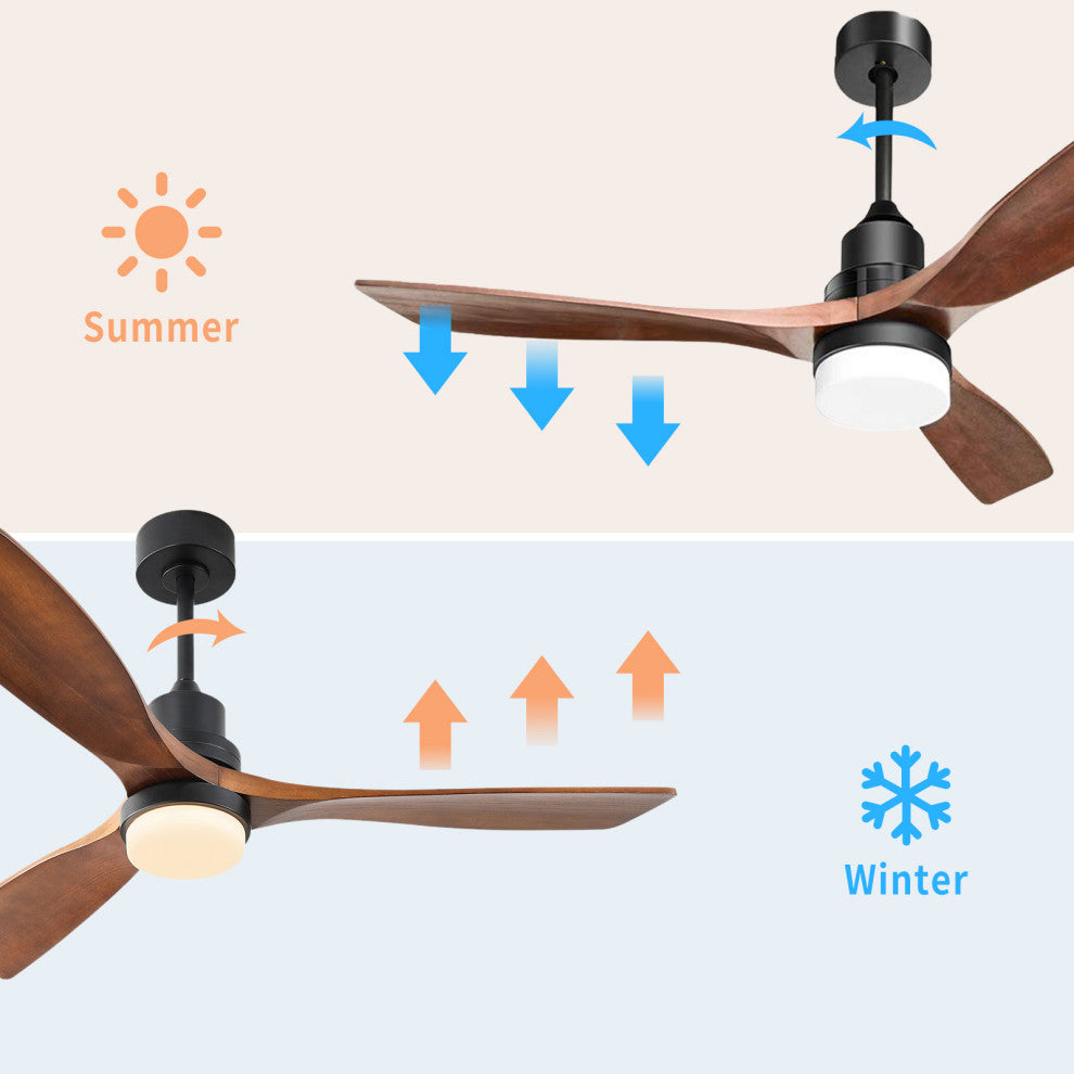 52" Solid Wood Ceiling Fan andRemote Control Reversible Blades, Matte Blck