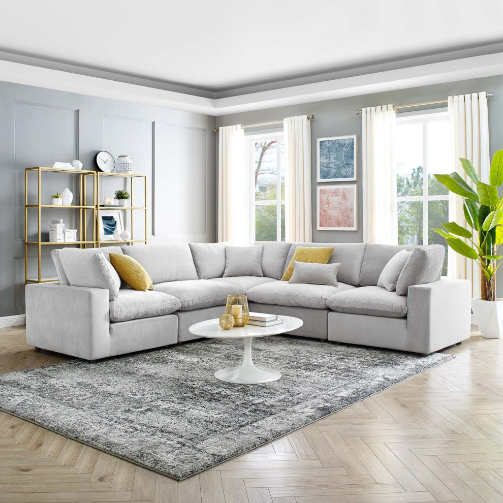 Sectional Sofa Set, Velvet, Gray, Modern, Living Lounge Hotel Hospitality