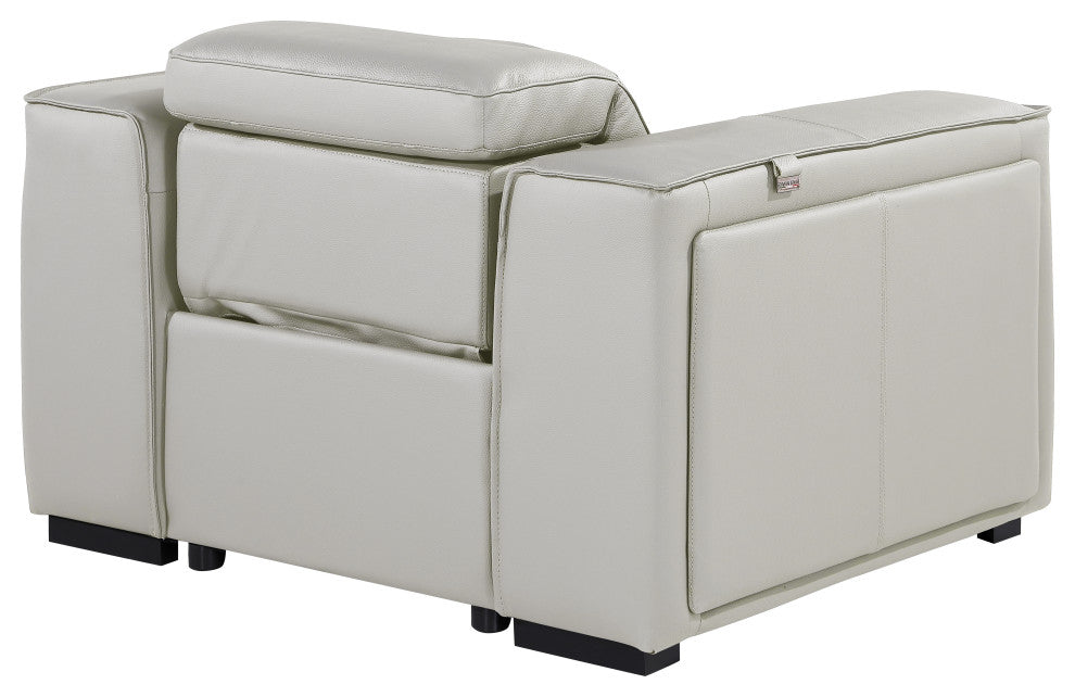 Niccolo Italian Leather Power Reclining Arm Chair With Headrests, Light Gray