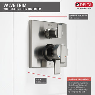 Delta Ara Angular Monitor Valve Trim, 3-Setting Integrated Diverter, Stainless