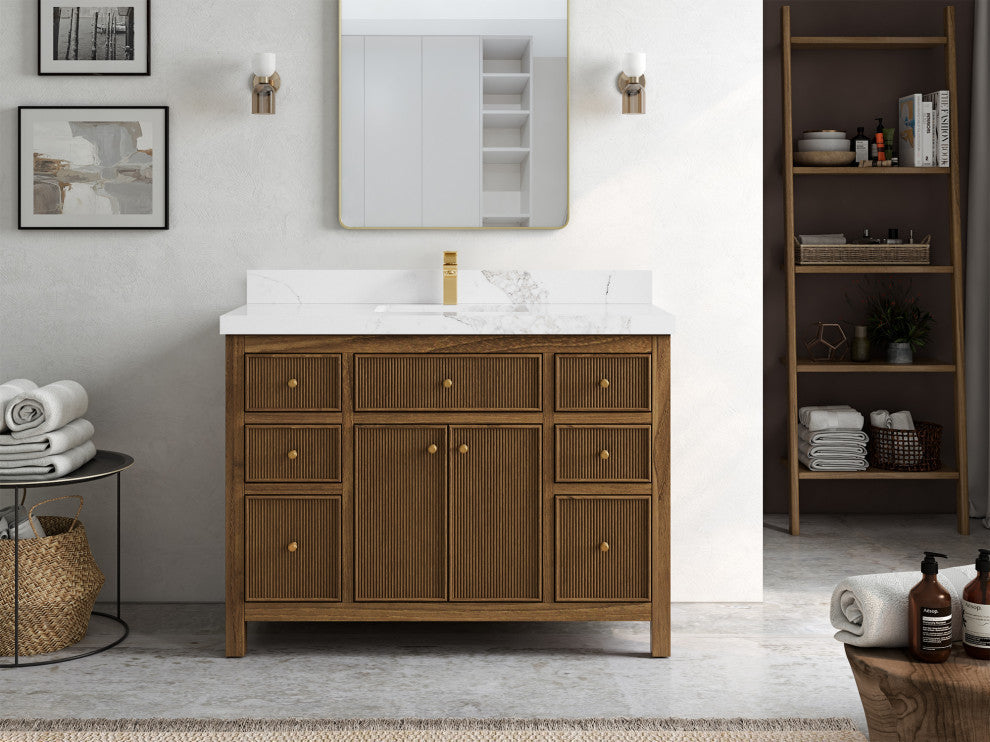 Sonoma Teak 48 Single Sink Bath Vanity in Dark Natural with 2" Calacatta Nuvo