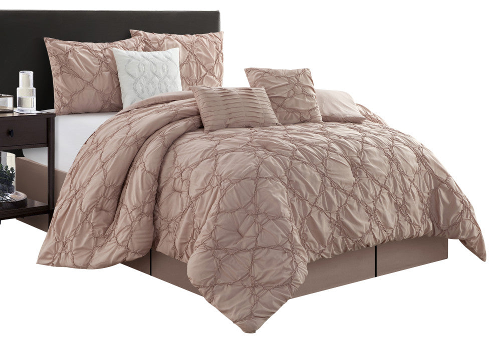 Mariscos 7 Piece Comforter Set, Blush, King