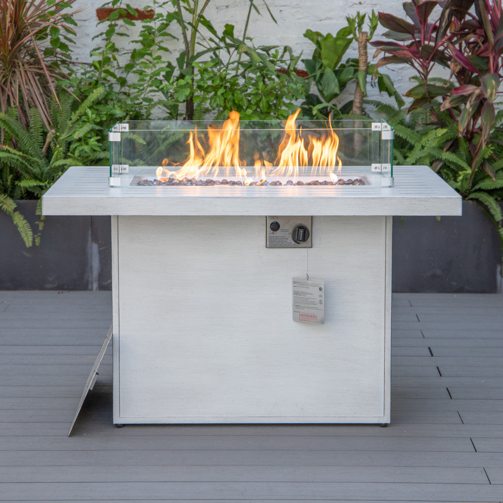 LeisureMod Chelsea Patio Aluminum Propane 44" Fire Pit Table, Weathered Gray