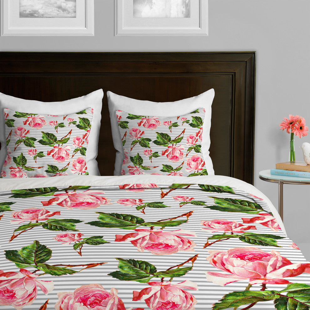 Deny Designs Allyson Johnson Roses And Stripes Duvet Cover, Lightweight