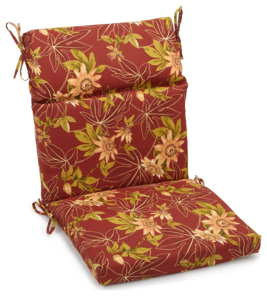 22"X45" Patterned Outdoor Squared Seat/ Back Chair Cushion, Passion Ruby