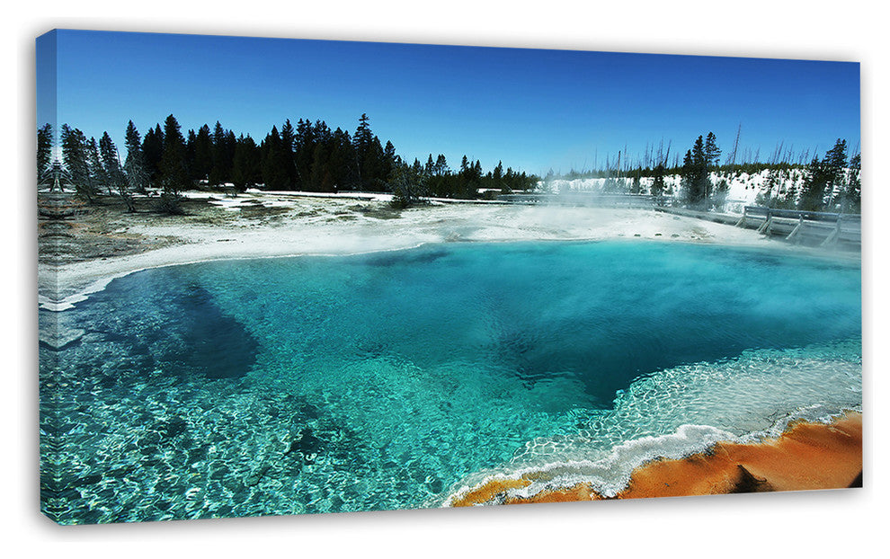 Fantastic Blue Yellowstone Lake, Landscape Wall Art on Canvas, 32"x16"