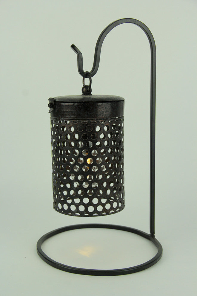 Black Metal Cage Hanging LED Accent Light with Stand
