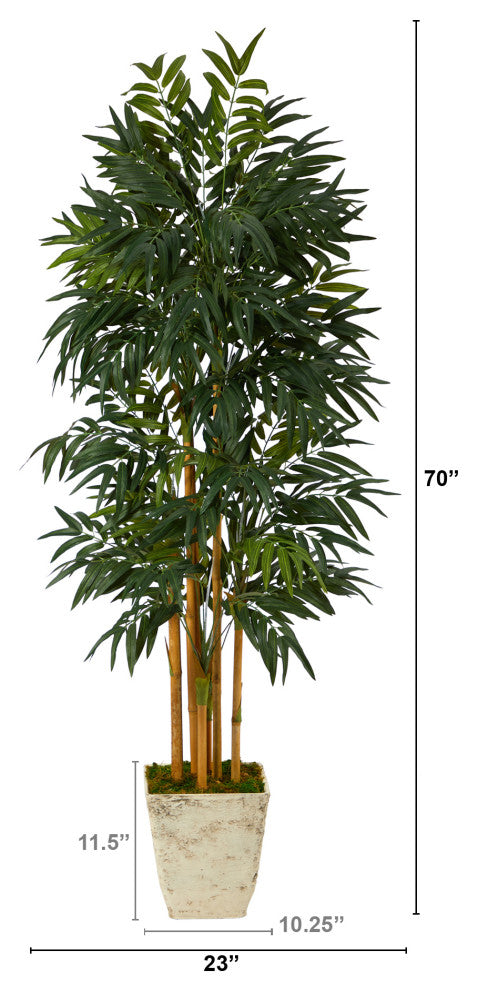 70" Phoenix Palm Artificial tree, Country White Planter