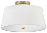 Lark Beale 14" Medium Flush Mount Ceiling Light, Lacquered Brass + White Linen