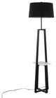 Cosmo Shelf Floor Lamp, White Marble/Black Metal With Black Linen Shade