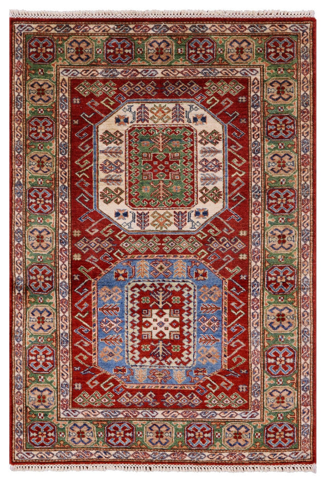 3' 9" X 5' 6" Geometric Super Kazak Handmade Rug - Q12977
