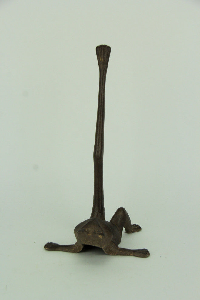 Rustic Brown Cast Iron Long Leg Frog Paper Towel Holder