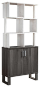Crew 68 Inch Wood Bookcase Unit, 1 Cabinet, 6 Compartments, Oak White, Gray