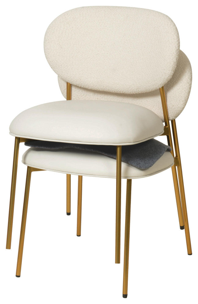 McKenzie Cream Boucle & Vegan Leather Stackable Dining Chair, Set of 2