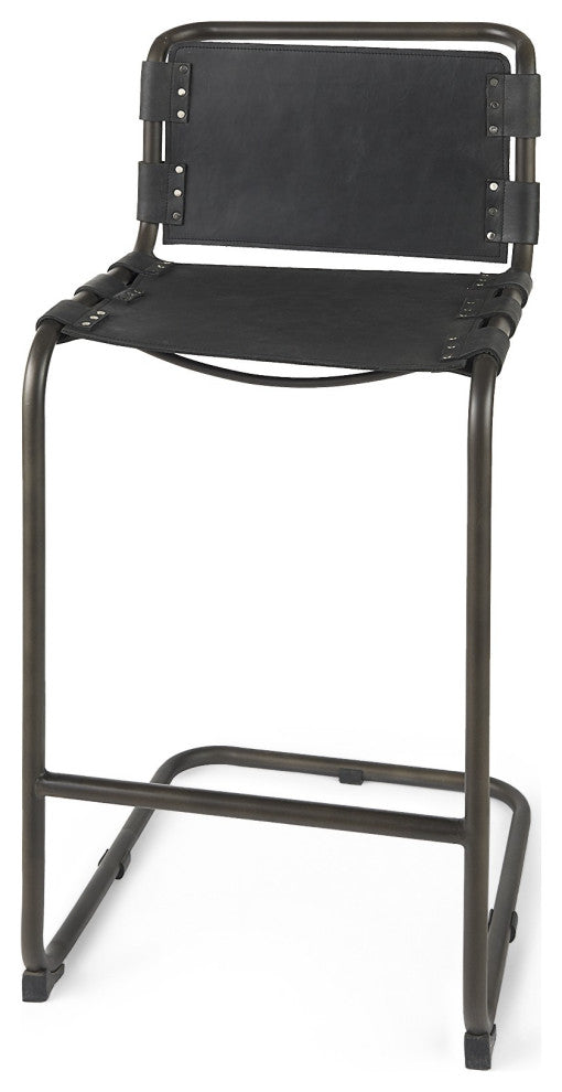 Black Leather Iron Framed Bar Stool
