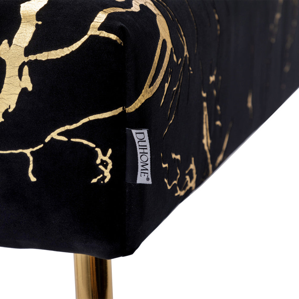 Textured Pattern Velvet Bedroom Bench, Black