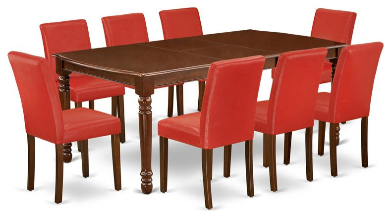 9-Piece 60/78" Table With 18" Leaf and 8 Parson Chair, Firebrick Red