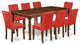 9-Piece 60/78" Table With 18" Leaf and 8 Parson Chair, Firebrick Red