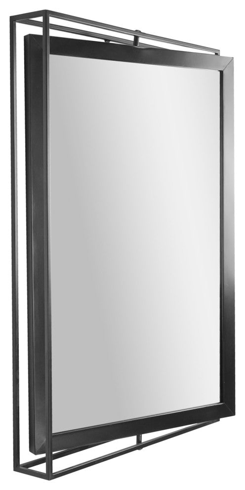Black Rectangular Metal Framed Swivel Floating Wall Mirror