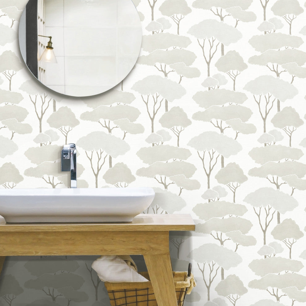 Umbrella Pines Peel and Stick Wallpaper, White