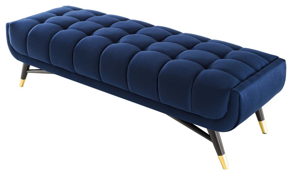 Accent Chair Bench, Velvet, Dark Blue, Modern, Living Lounge Hotel Hospitality