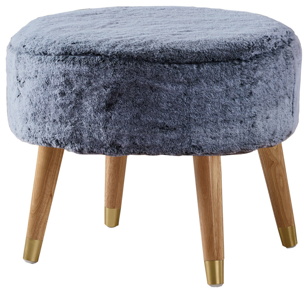 Solid Heavy Faux Fur Oval Ottoman, Black