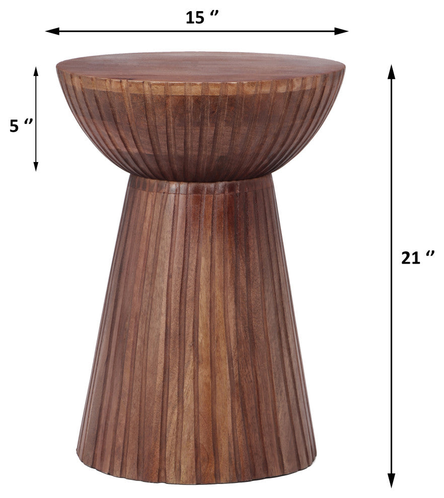 GDF Studio 21"H Drum-Shaped Mango Wood Round End Table, Honey