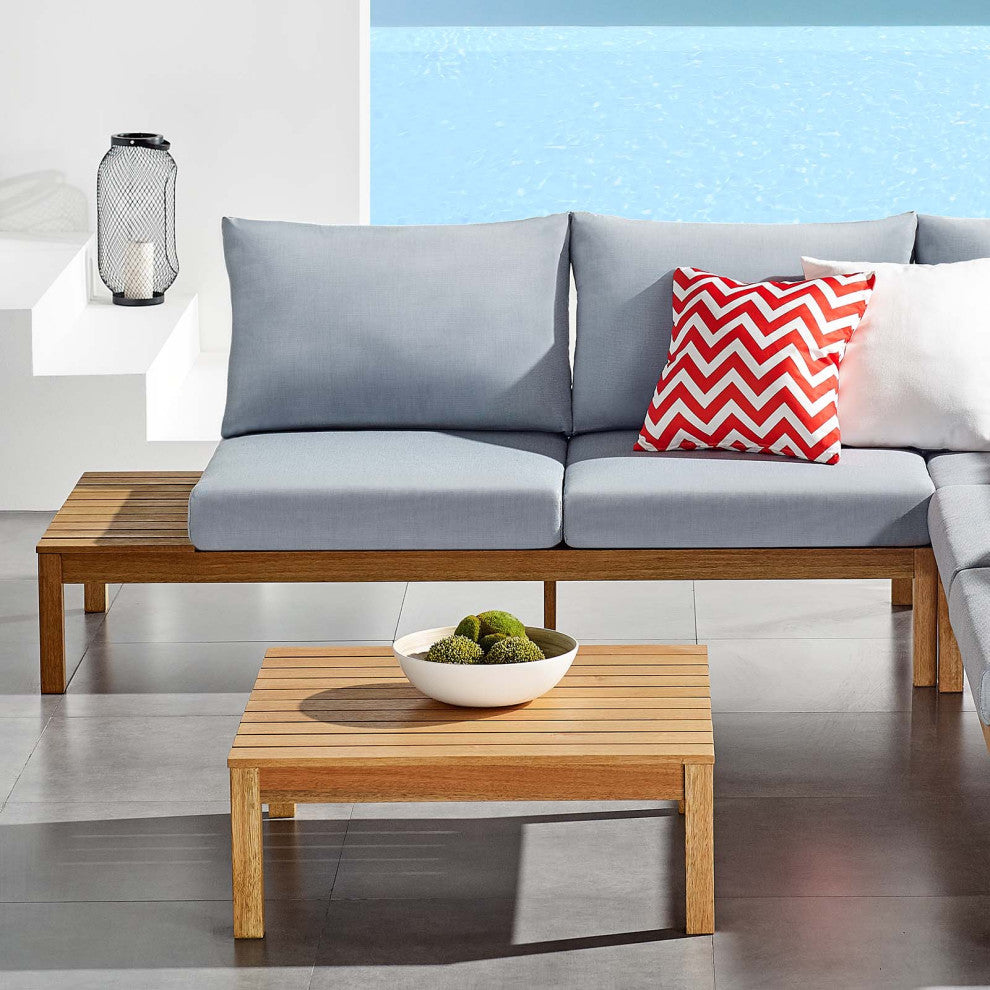 Lounge Loveseat Sofa, Wood, Brown Natural Blue, Modern, Outdoor Patio Bistro