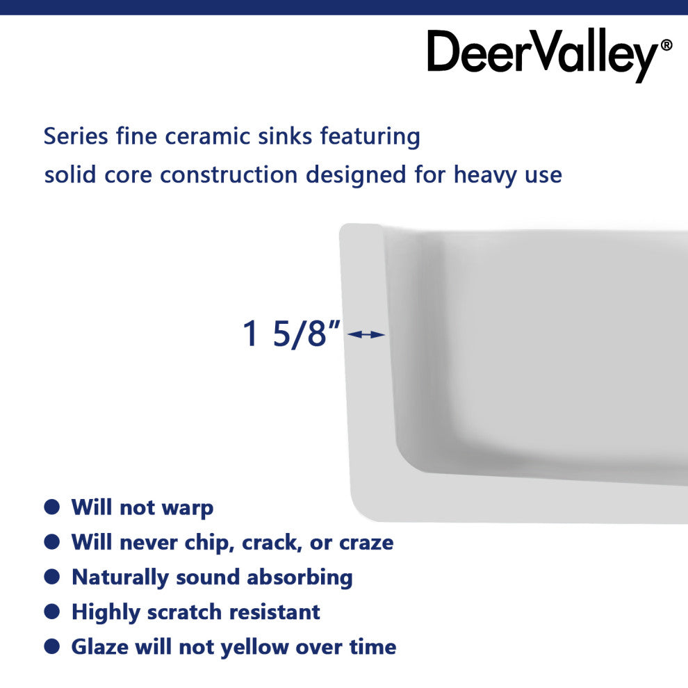 33'' Farm Kitchen Sink Ceramic Rectangular Single Bowl With Grid and Strainer