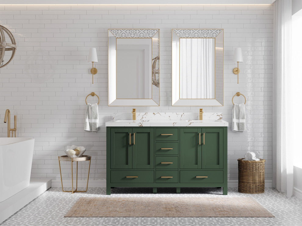 Malibu 60 Double Sink Vanity in Lafayette Green 2" Viola Brown
