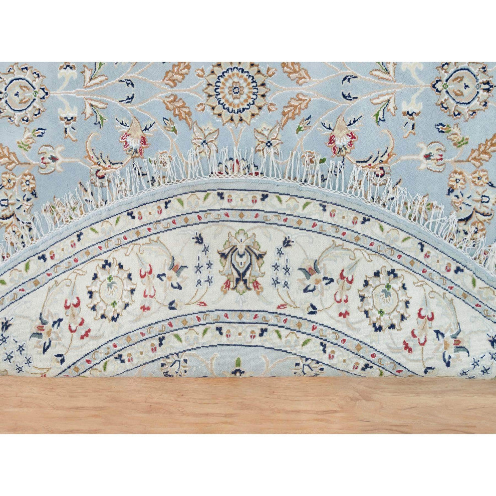 Beau Blue, 250 KPSI, Pure Wool, Hand Knotted, Nain Design Round Rug, 6'x6'