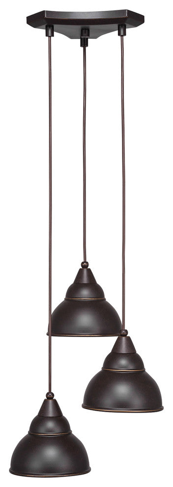 Europa 3 Light Mini Pendant, 7" Double Bubble Metal Shades Glass