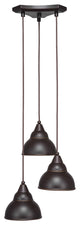 Europa 3 Light Mini Pendant, 7" Double Bubble Metal Shades Glass