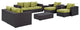 Modway Convene 9 Piece Outdoor Patio Sofa Set, Espresso Peridot