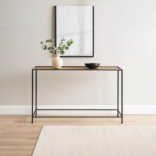 48" Console Sofa Table Bronze Tray Top Industrial Iron Frame Black Brown