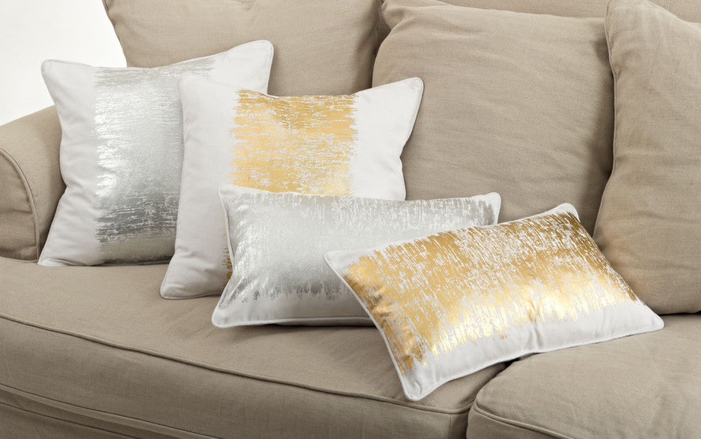 Down Filled Metallic Banded Design Pillow, 20"x20", Gold