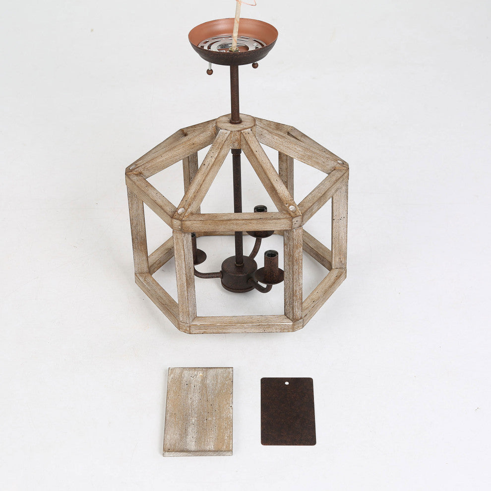 LNC Farmhouse 3-Light Bronze Square Wood Semi-Flush Mount Lighting