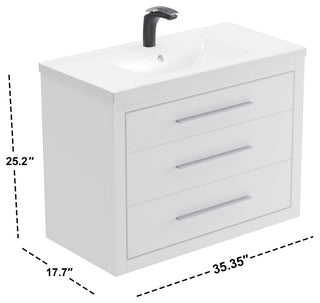 Sherwood 36" Single Vanity Set, White, Chrome Trim, Floating Only