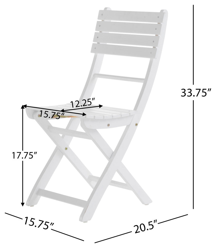 GDF Studio Vicaro Outdoor White Acacia Wood Foldable Dining Chairs, Set of 4
