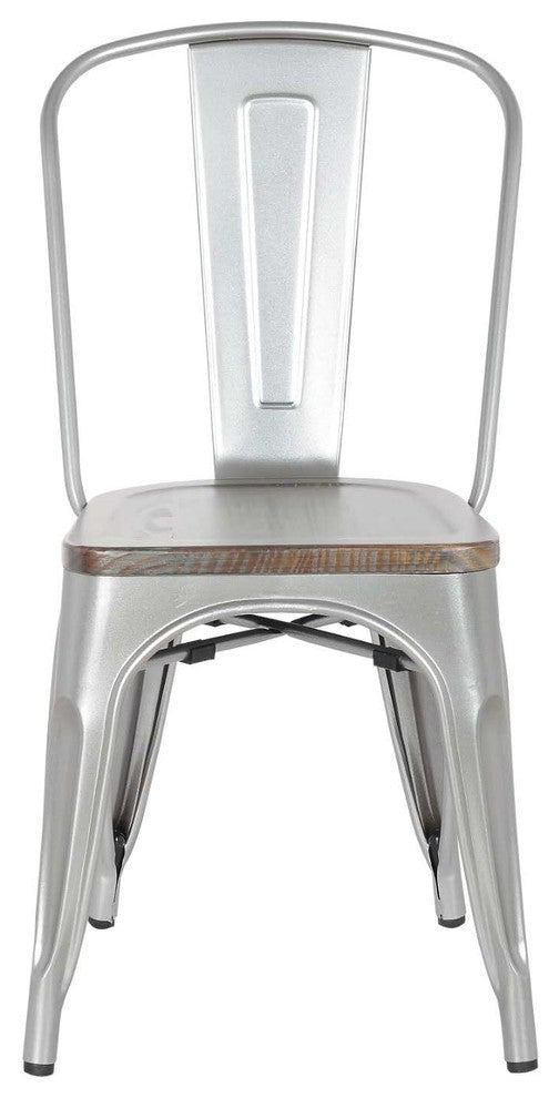 Highland Commercial Metal Dining Chair, Wooden Seat, Silver Pearl, Set of 4