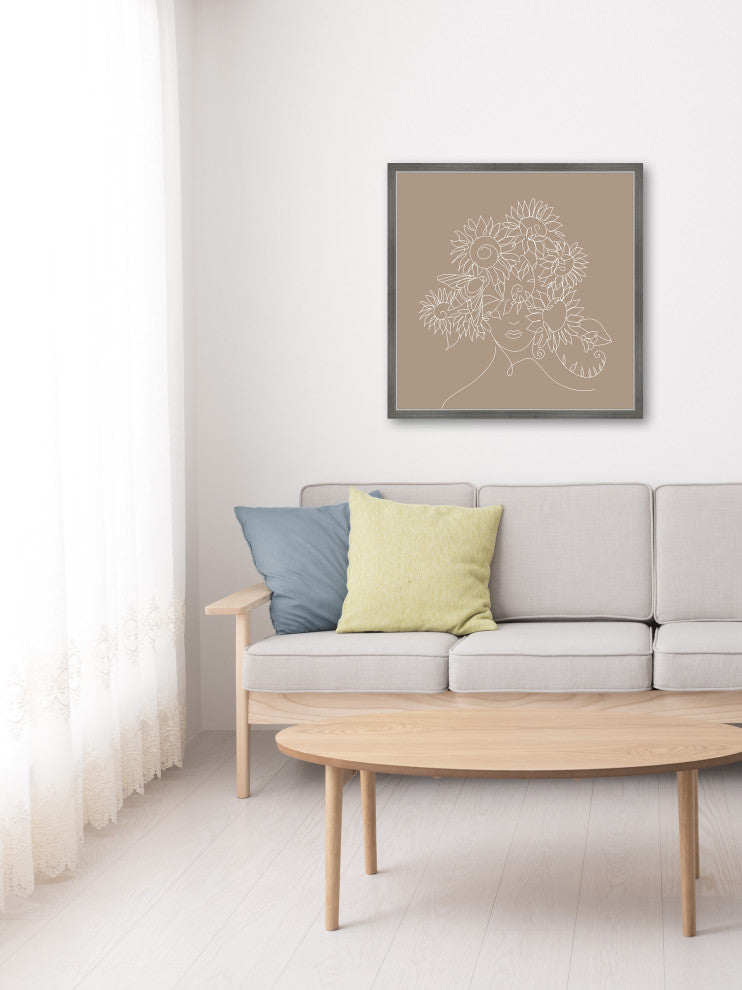 "Sunflower Outline" Framed Painting Print, 18x18