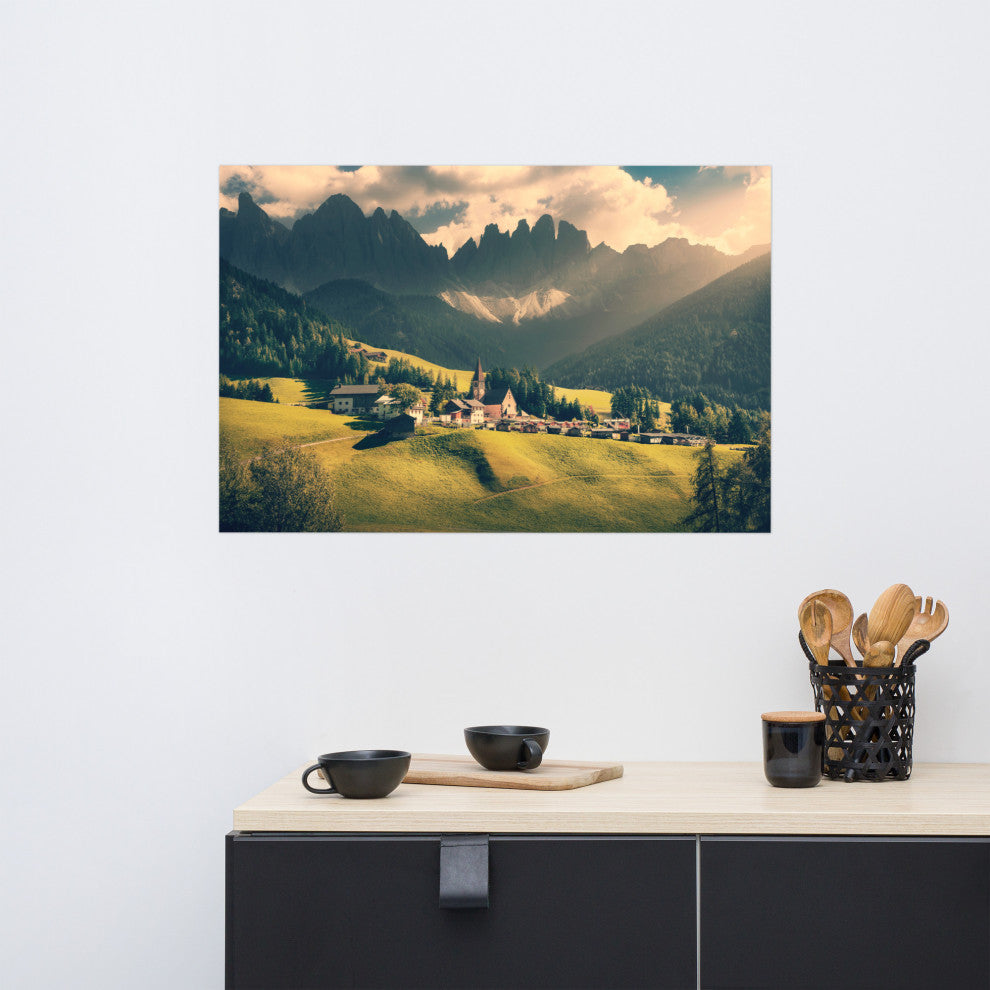 Sun Rays and Santa Maddalena Landscape Photo Loose Wall Art Prints, 24" X 36"