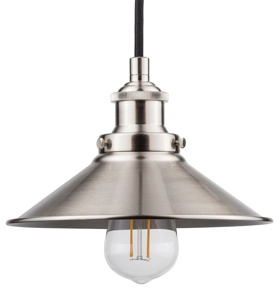 Andante Industrial Factory Pendant With LED Bulb, Brushed Nickel