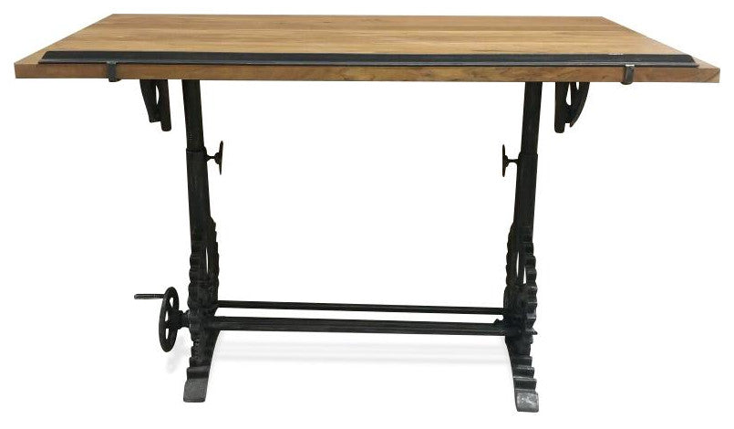 Industrial Architect's Drafting Desk - Adjustable Cast Iron Base - Tilt Top