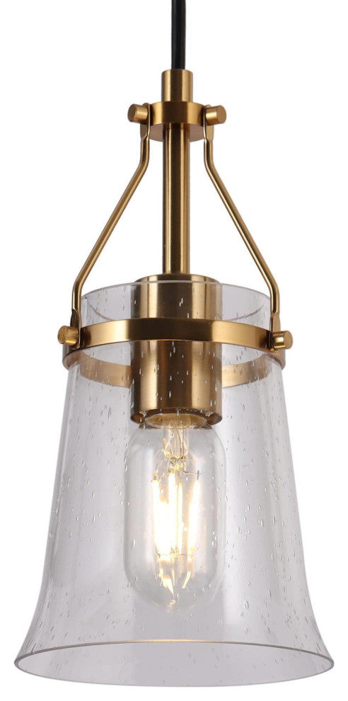 LNC 1-Light Modern Polished Gold Cone Seeded Glass Pendant Light